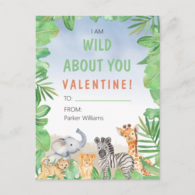 Safari Theme I Am Wild About You Valentine's Day Postcard (Front)