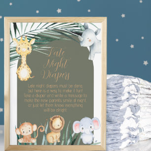 Safari Theme Late Night Diaper Sayings Poster