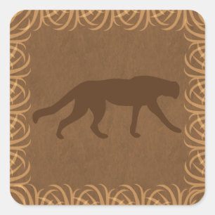 Safari Theme Wild Cat Silhouette Square Sticker