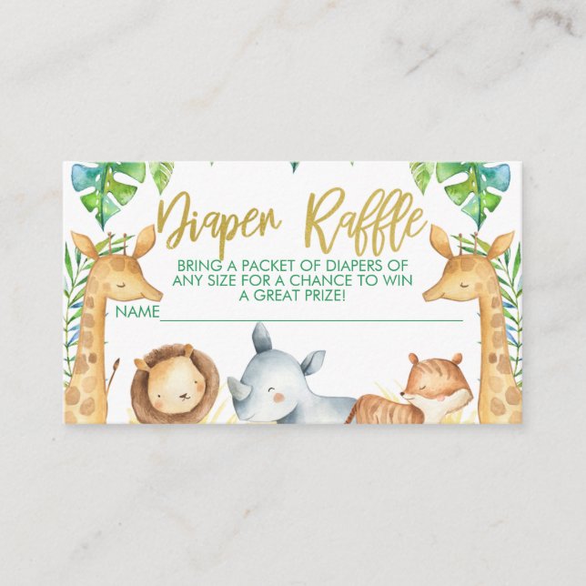 Safari Themed Diaper Raffle Baby shower Ticket Enclosure Card (Front)