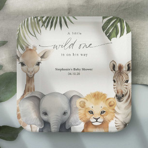 Safari Themed Wild One Animals Baby Boy Shower Paper Plate