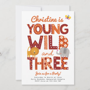 Safari Third Birthday Invitation, Wild Three Party Invitation