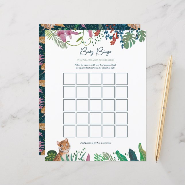 Safari Tiger Bingo Baby Shower Game (Front/Back In Situ)