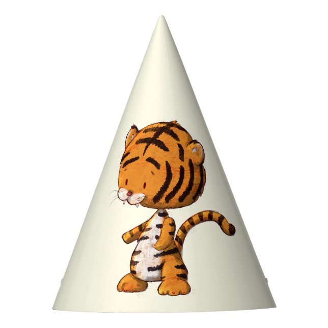 Safari Tiger First Birthday  Party Hat (Front)