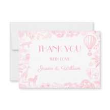 Safari Toile De Jouy Baby Shower Thank You Card