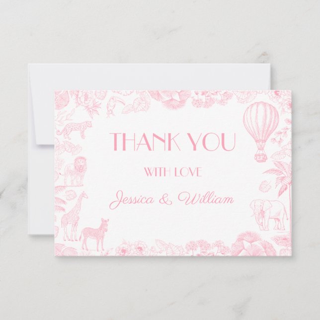 Safari Toile De Jouy Baby Shower Thank You Card (Front)