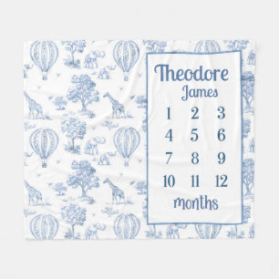 SAFARI TOILE MILESTONE Blanket, Baby Boy Blue Toil Fleece Blanket