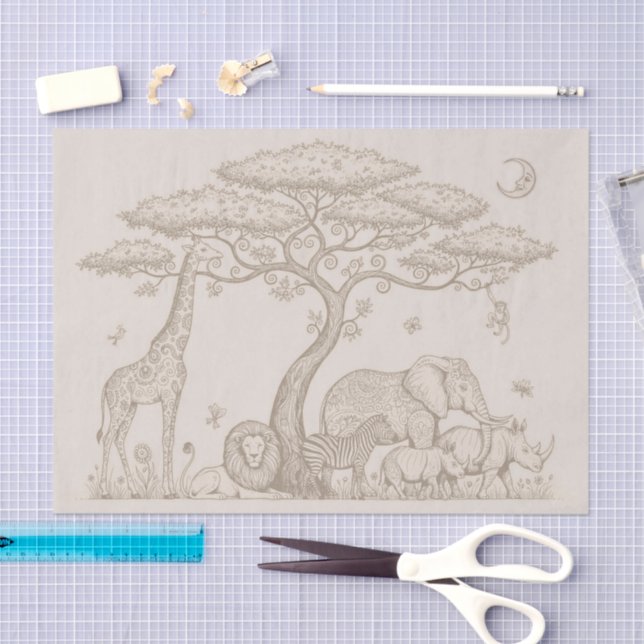 Safari Toile, Neutral Baby Wild Boho Adventure Tissue Paper (Craft)