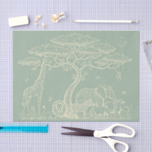 Safari Toile, Neutral Green Baby Wild Adventure Tissue Paper