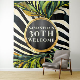 Safari Tropical 30th Birthday Welcome Sign Tapestry