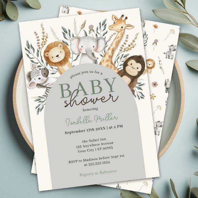 Safari Tropical Jungle Animals Boy Baby Shower Invitation (Creator Uploaded)
