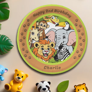Safari Tropical Jungle Animals Cute Cartoon Party Paper Plate