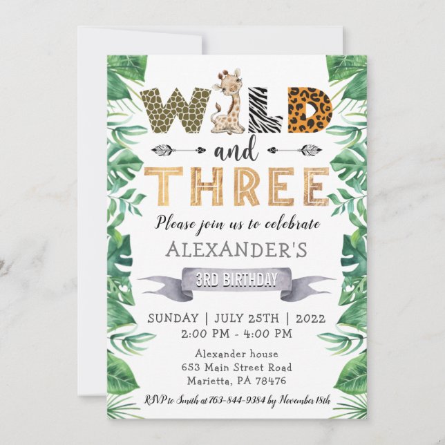 Safari Two Wild 3rd Birthday Party Invitation (Front)