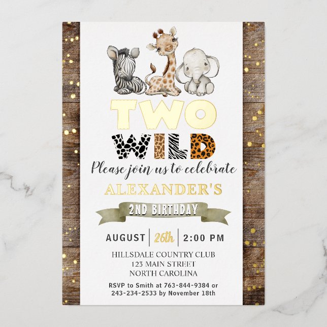 Safari Two Wild Birthday Party Real Gold (Front)