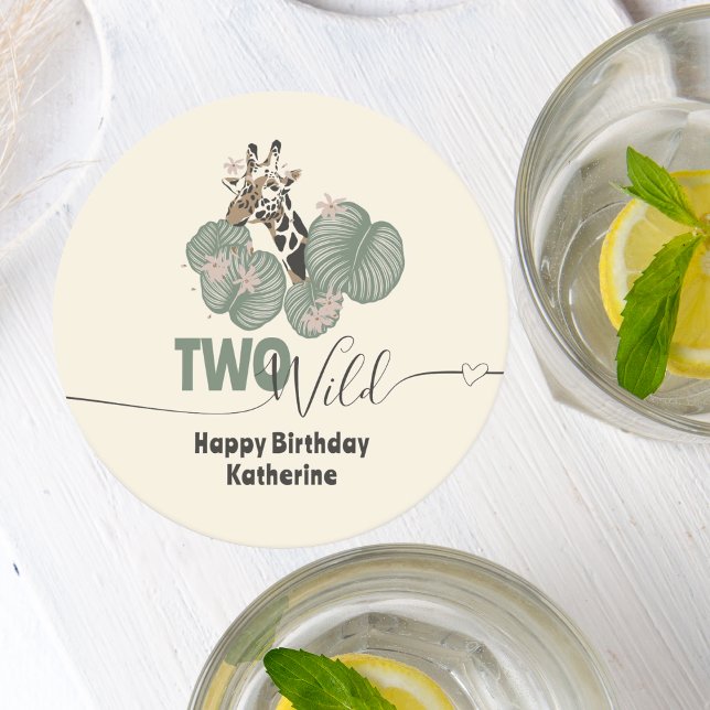 Safari Two Wild Giraffe Animal Birthday Party Round Paper Coaster (Creator Uploaded)