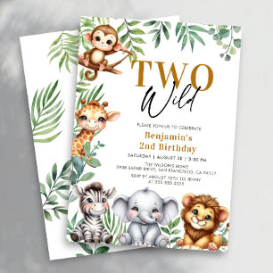 Safari Two Wild   Jungle Animals Boy 2nd Birthday Invitation