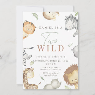 Safari two wild second birthday  invitation
