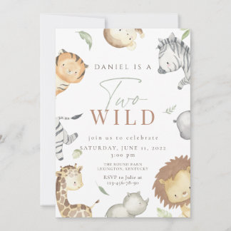 Safari two wild second birthday  invitation