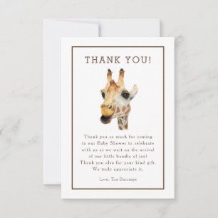 Safari Watercolor Giraffe Baby Shower Thank You Card