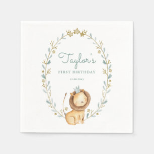 Safari Watercolor Lion Prince First Birthday Napkin