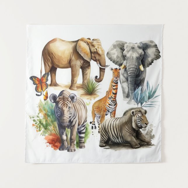 Safari Watercolor Tapestry (Front)