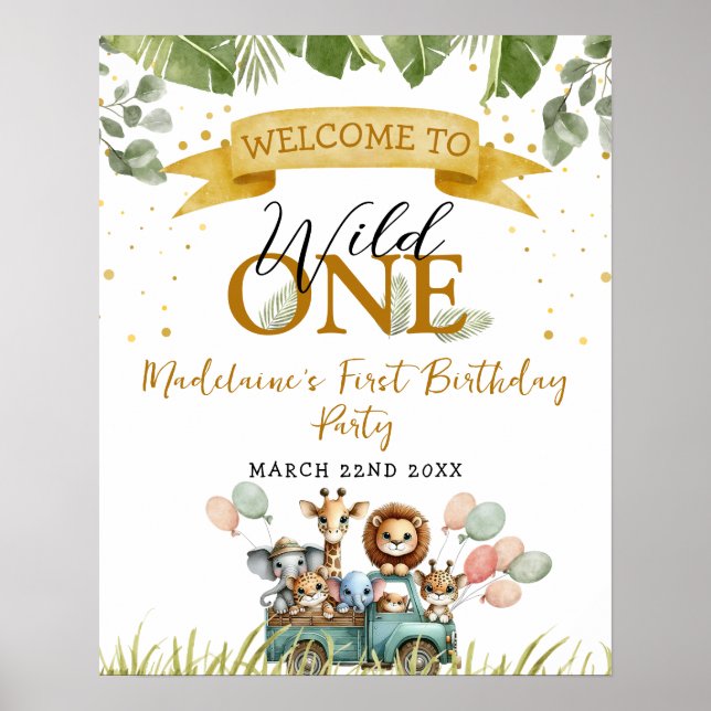 Safari Welcome Wild One First Birthday Party Poster (Front)