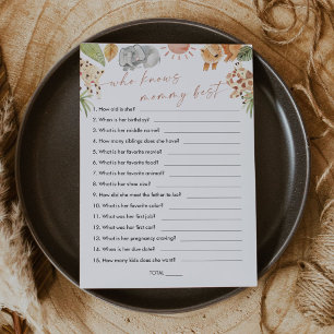 SAFARI Who Knows Mummy Best Baby Shower Game Invitation