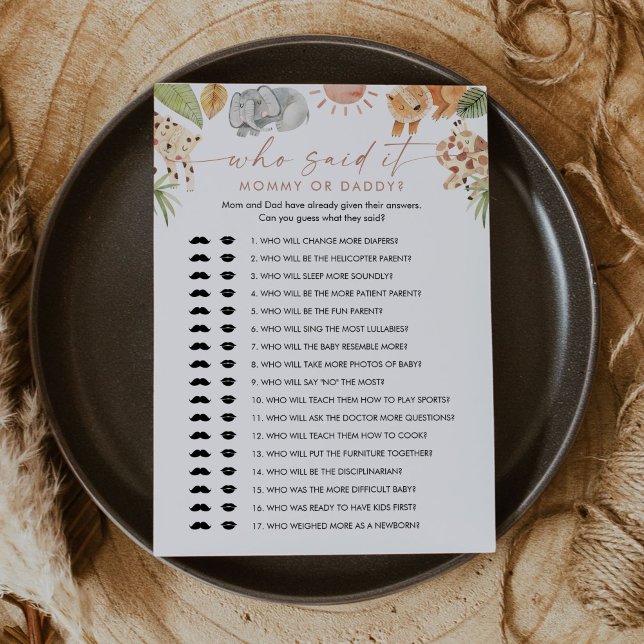 SAFARI Who Said It Mummy Daddy Baby Game Card (Creator Uploaded)