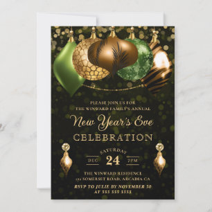 Safari Wild Animal Print Baubles New Year's Eve Invitation