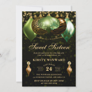 Safari Wild Animal Print Baubles Sweet Sixteen Invitation