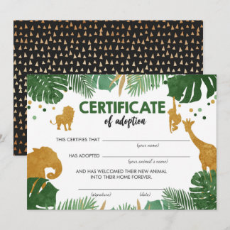 Safari Wild Animals Adoption Certificate Birthday Invitation