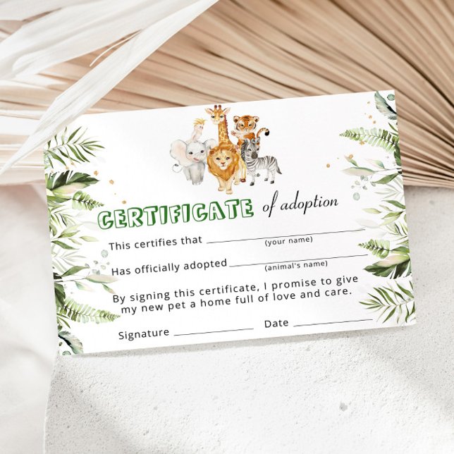 Safari Wild Animals Adoption Certificate Invitation (Creator Uploaded)