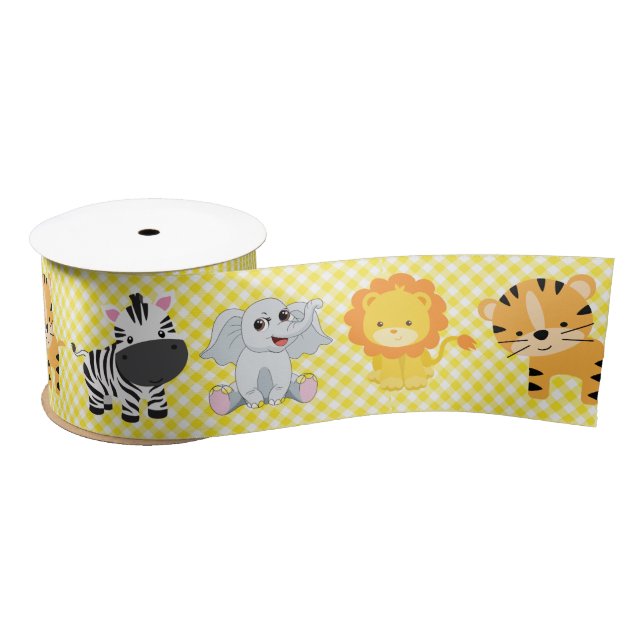 Safari Wild Animals and Gingham Satin Ribbon (Spool)