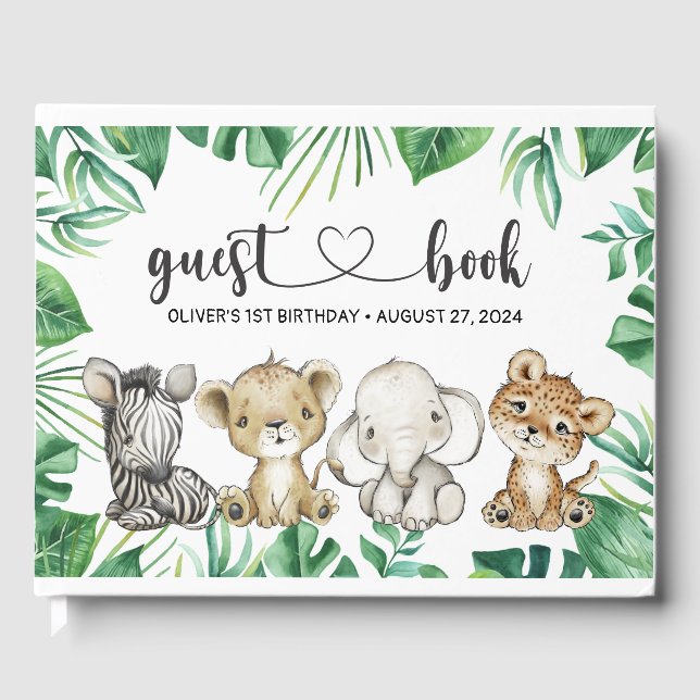 Safari Wild Animals Birthday Guest Book (Front)
