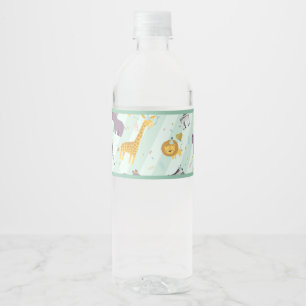 Safari Wild Animals Confetti Green Birthday Party Water Bottle Label