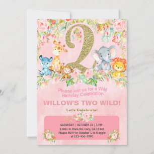 Safari wild animals girl 2nd birthday invite. invitation
