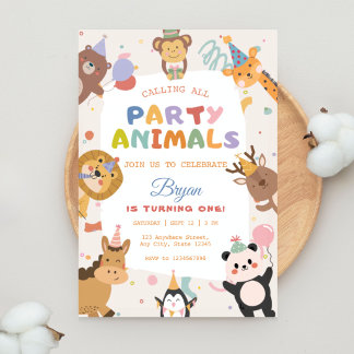 Safari Wild Animals Theme Birthday Invitation