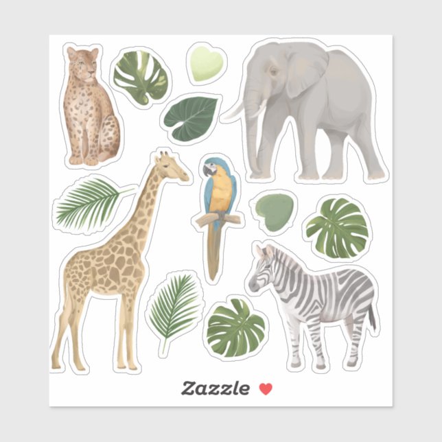 Safari Wild Animals  Tropical Leaves (Sheet)