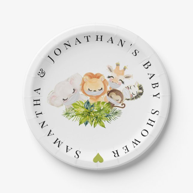 Safari Wild Baby Animals Baby Shower Paper Plate (Front)