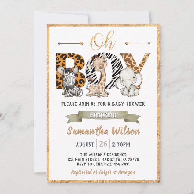 Safari Wild Baby Shower Gold Party Invitation (Front)