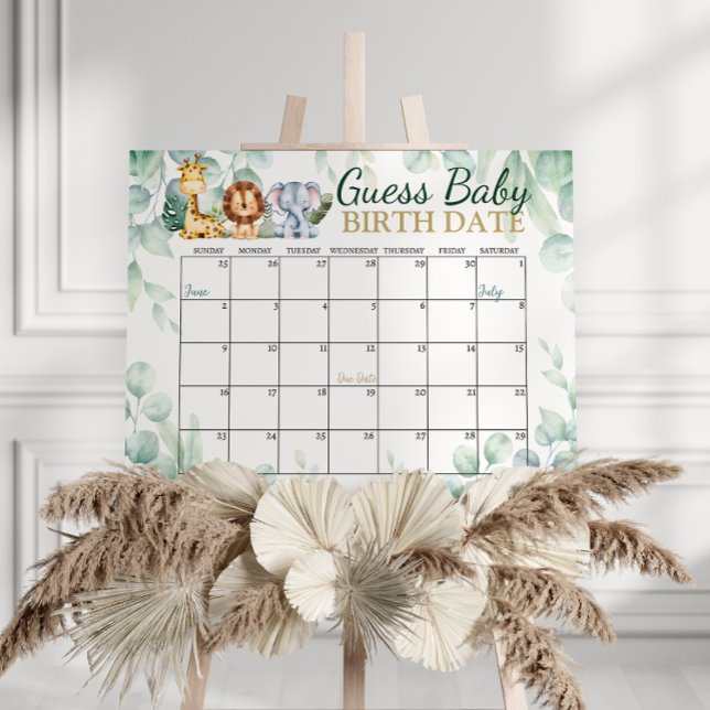Safari Wild Baby Shower Guess Due Date Calendar Poster (Creator Uploaded)