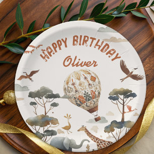 Safari Wild Hot Air Balloon Jungle 1st Birthday  Paper Plate