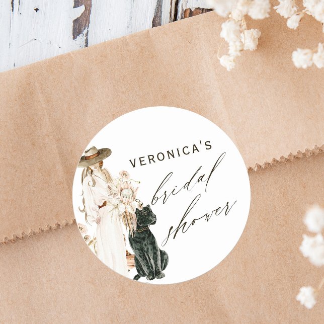 Safari Wild Leopard Boho Lady Bridal Shower Classic Round Sticker (Creator Uploaded)