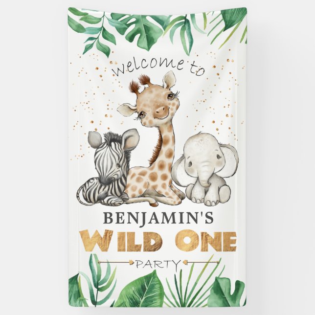 Safari Wild One 1st Birthday Banner (Vertical)