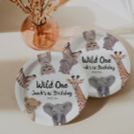 Safari Wild One 1st Birthday Boy  Paper Plate<br><div class="desc">Cute Safari baby animals baby 1st birthday paper plates. Original artwork by Komila Y.</div>