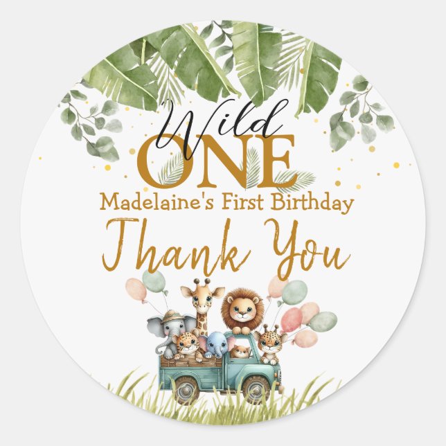 Safari Wild One 1st Birthday Classic Round Sticker (Front)