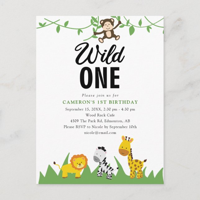 Safari Wild One 1st Birthday Cute Jungle Postcard (Front)