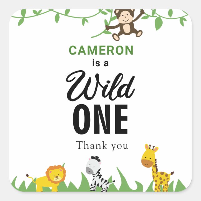 Safari Wild One 1st Birthday Cute Kawaii  Square Sticker (Front)