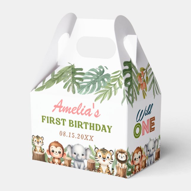 Safari Wild One 1st Birthday Favour Box (Front Side)