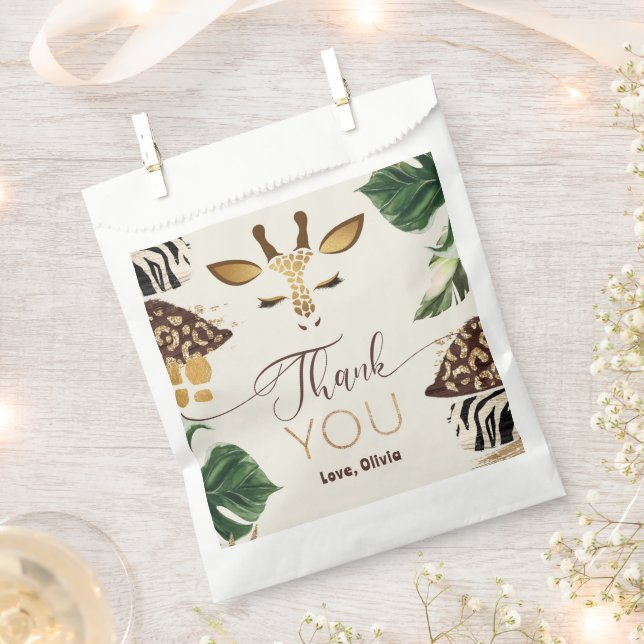 Safari Wild One 1st Birthday gold thank you Favour Bag (Clipped)